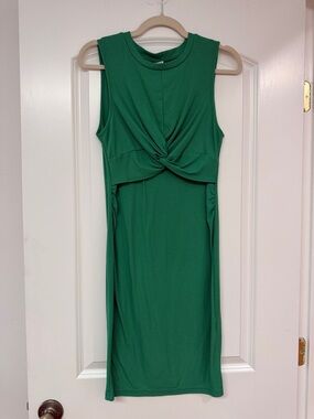 Green Knot Front Sleeveless Bodycon Midi Maternity Dress Sz M